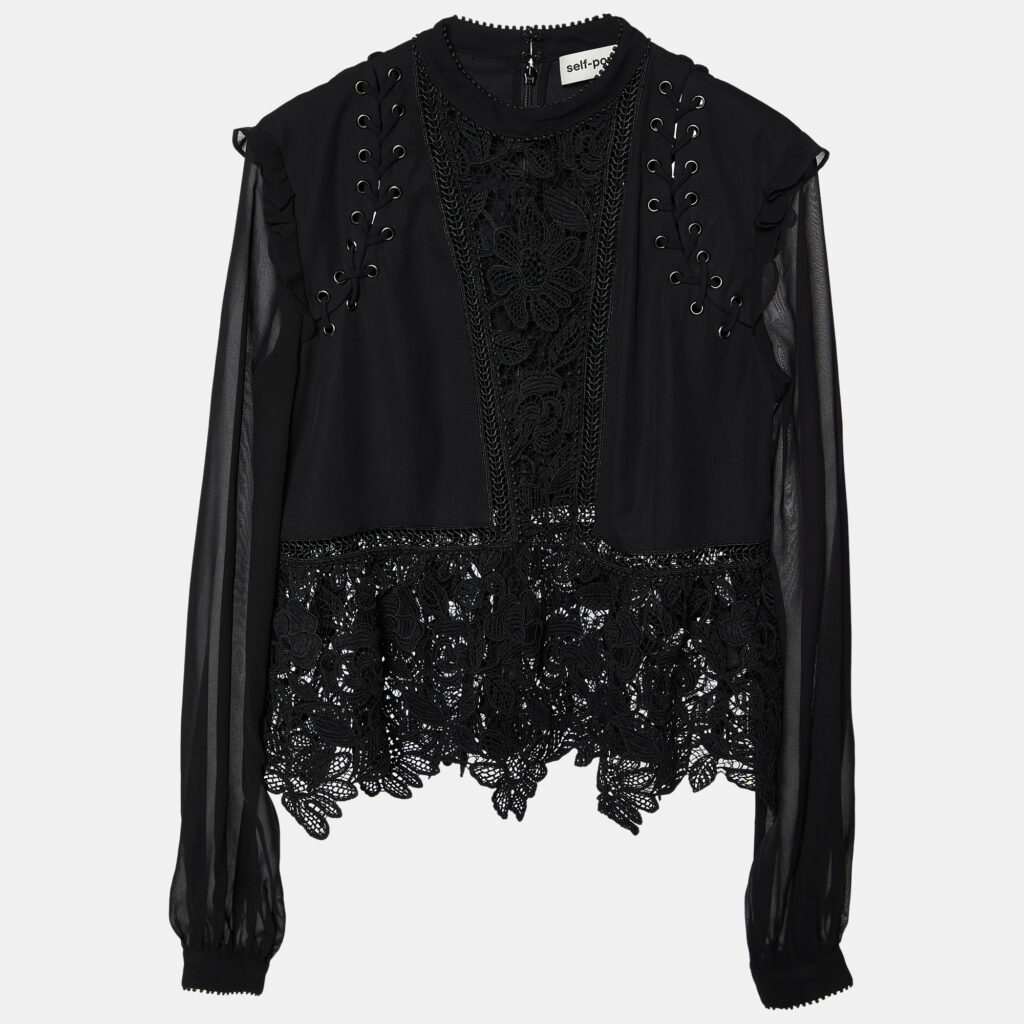 luxury-women-self-portrait-used-clothes-p827888-002 Self-Portrait Black Lace & Chiffon Top M