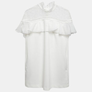Self-Portrait White Knit Ruffled Sleeveless Mini Dress S