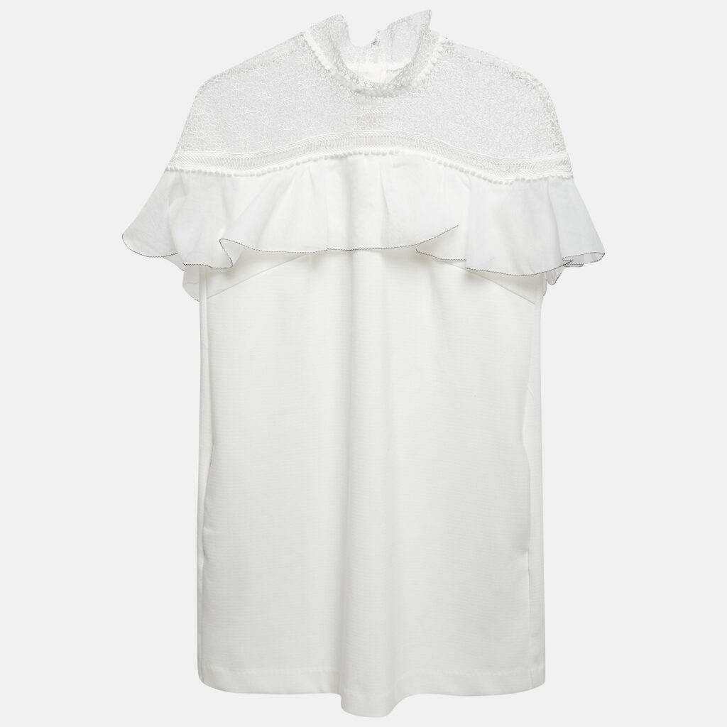 luxury-women-self-portrait-used-clothes-p842919-006 Self-Portrait White Knit Ruffled Sleeveless Mini Dress S