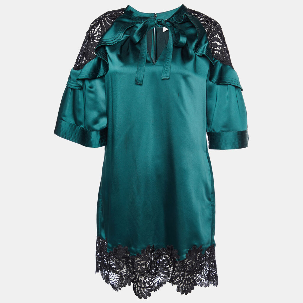 luxury-women-self-portrait-used-clothes-p866188-001 Self-Portrait Dark Green Satin & Lace Shift Dress M