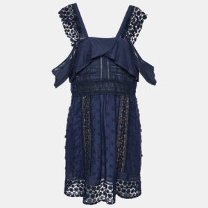 Self-Portrait Navy Blue Lace Paneled Bluebell Midi Dress L