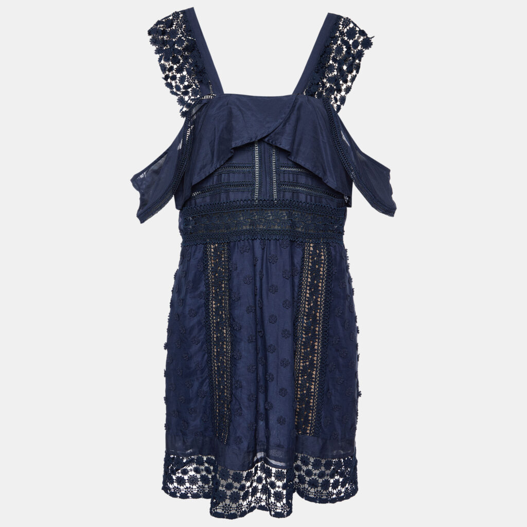 luxury-women-self-portrait-used-clothes-p887842-002 Self-Portrait Navy Blue Lace Paneled Bluebell Midi Dress L