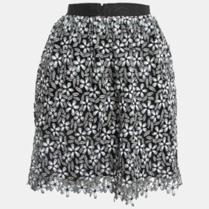 Self-Portrait Black/White Floral Cut-out Lace Short Skirt S