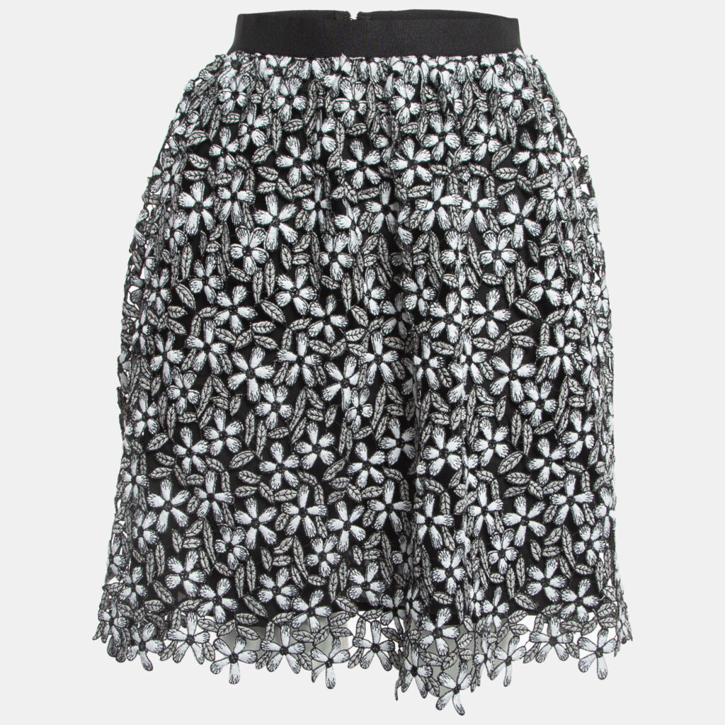 Self-Portrait Black/White Floral Cut-out Lace Short Skirt S