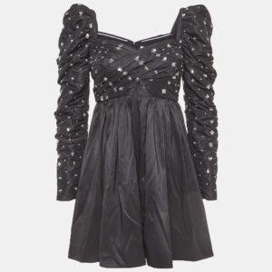 Self-Portrait Black Cluster Sequin Synthetic Taffeta Mini Dress S