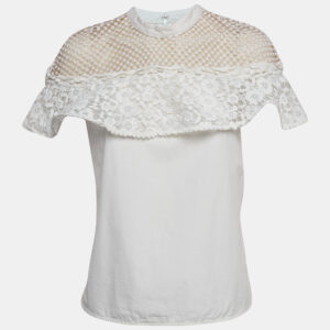 Self Portrait White Guipure Lace Detachable Yoke and Cotton Hudson Top M
