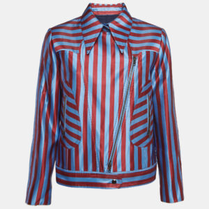 Self-Portrait Blue/Red Candy Stripe Satin Zipper Jacket S
