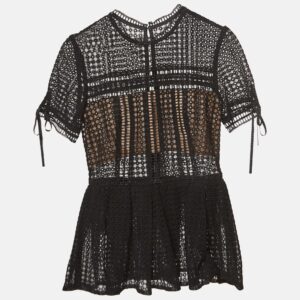 Self-Portrait Black Cotton Blend Peplum Blouse S