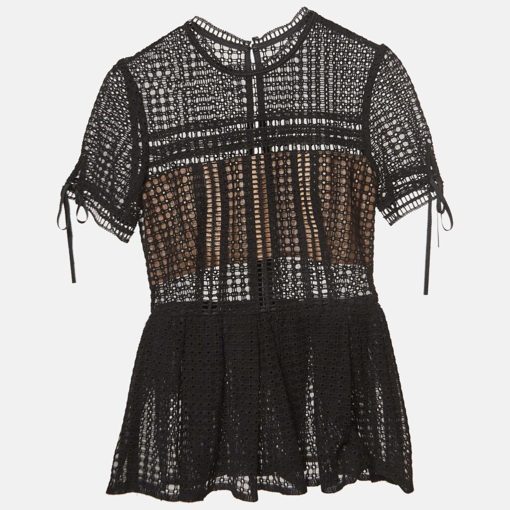 luxury-women-self-portrait-used-clothes-p943708-001 Self-Portrait Black Cotton Blend Peplum Blouse S
