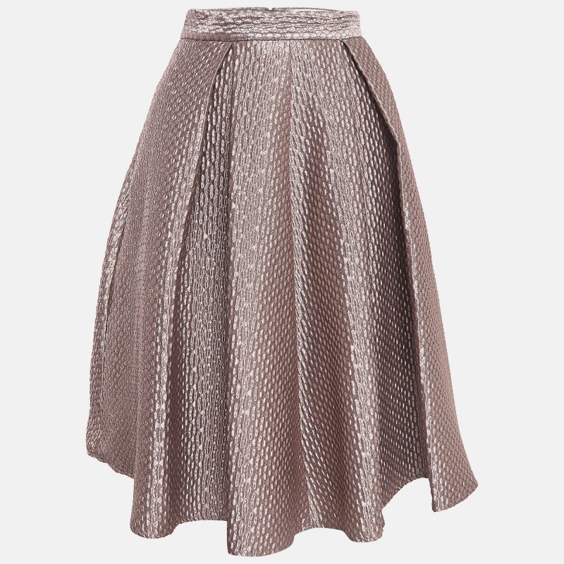 luxury-women-self-portrait-used-clothes-p982890-1716386700-002 Self-Portrait Pink Textured Lame Pleated Midi Skirt S
