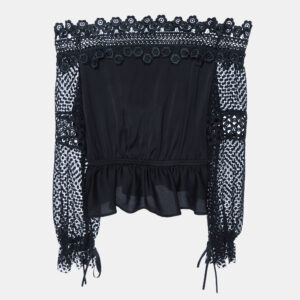 Self-Portrait Black Crepe & Lace Off-Shoulder Top S