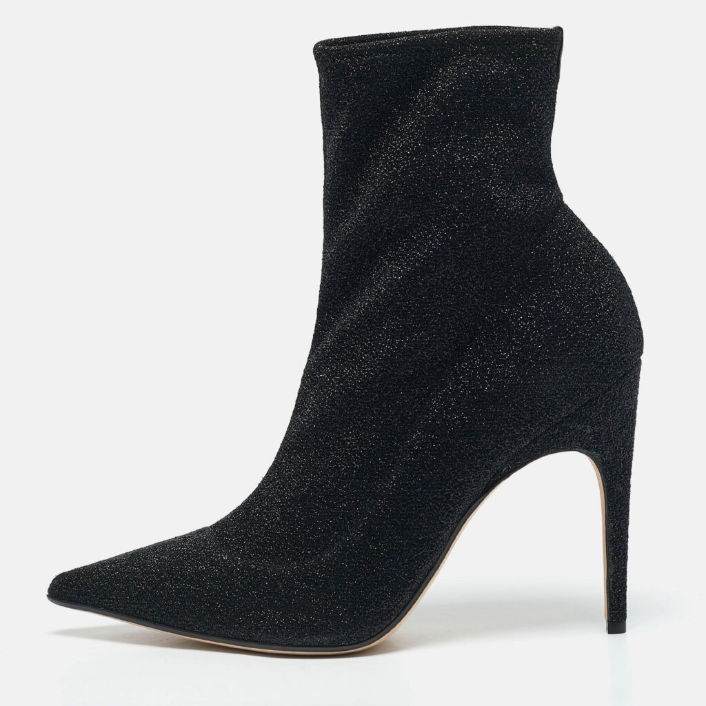 Sergio Rossi Black Lurex Fabric Sock Ankle Length Boots Size 39
