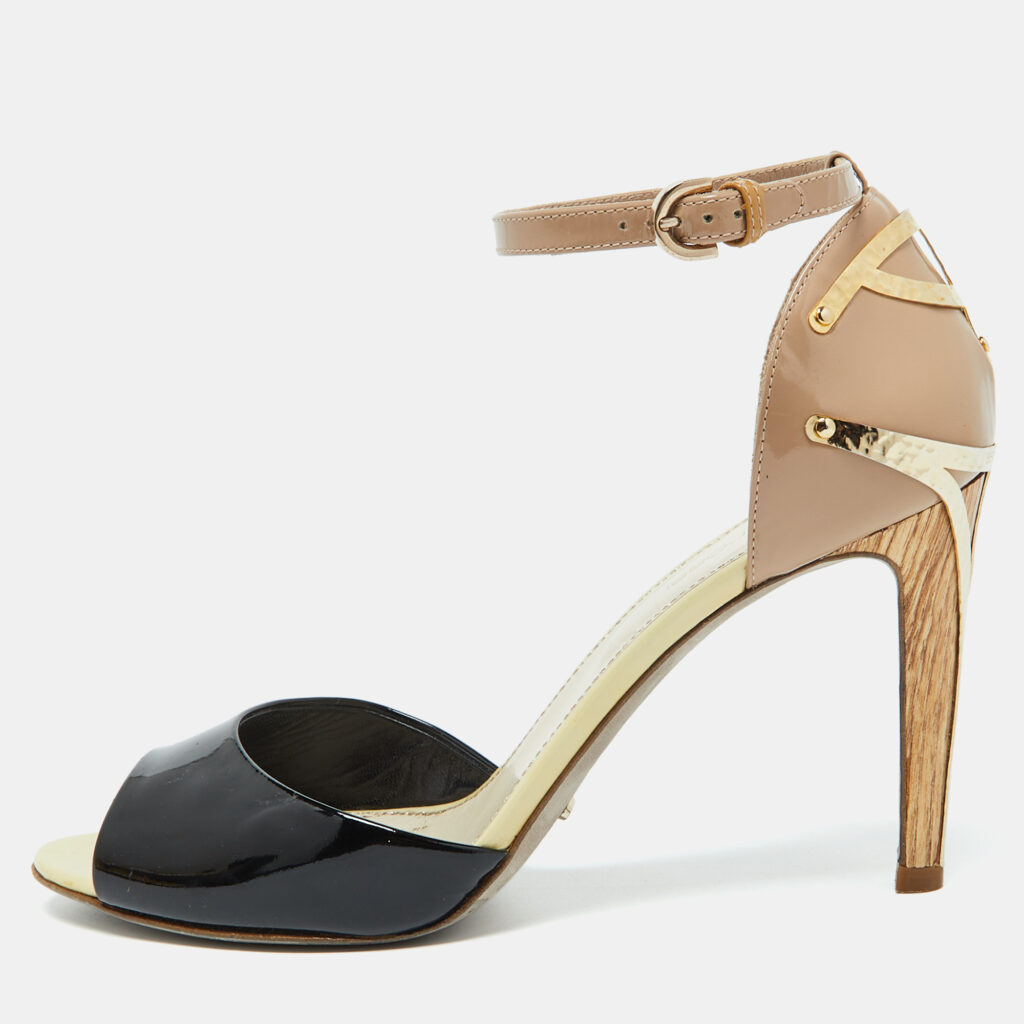 luxury-women-sergio-rossi-used-shoes-p1031962-009 Sergio Rossi Multicolor Patent Leather Ankle Strap Sandals Size 38.5