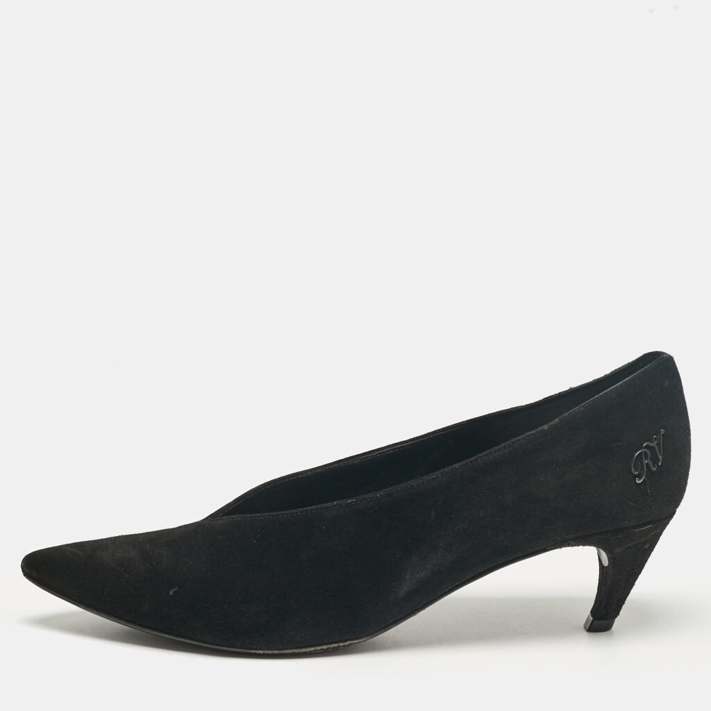 luxury-women-sergio-rossi-used-shoes-p1032972-001 Sergio Rossi Black Suede Pointed Toe Pumps Size 38.5