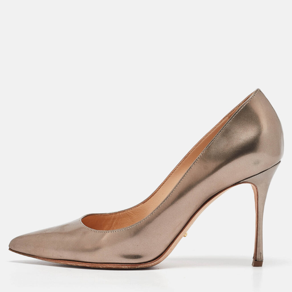 luxury-women-sergio-rossi-used-shoes-p1035106-010 Sergio Rossi Metallic Bronze Leather Pointed Toe Pumps Size 37