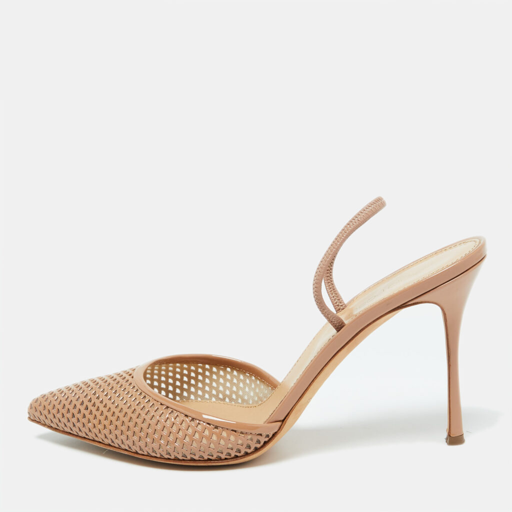 luxury-women-sergio-rossi-used-shoes-p1036047-001 Sergio Rossi Beige Patent Leather Slingback Sandals Size 39