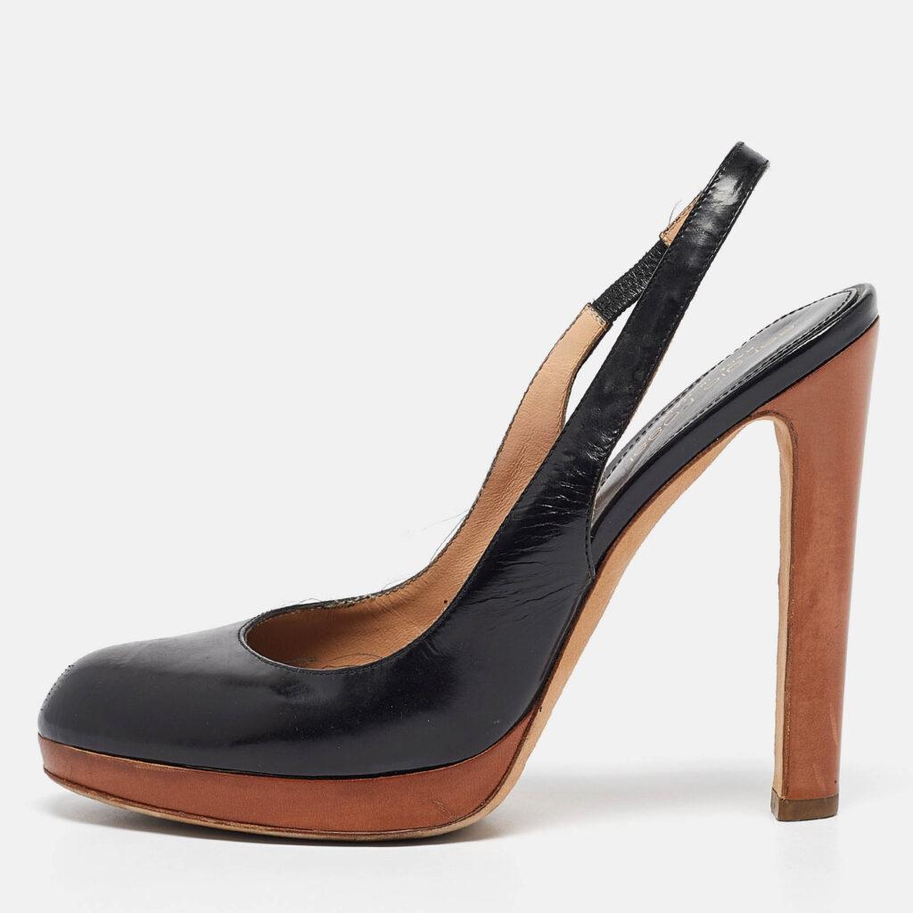 luxury-women-sergio-rossi-used-shoes-p1039170-010 Sergio Rossi Black Leather Platform Slingback Pumps Size 36.5