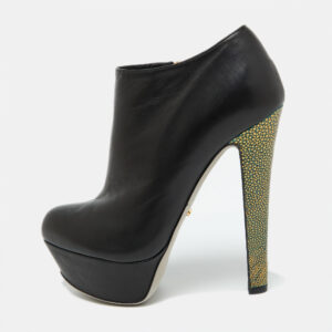 Sergio Rossi Black Leather Platform Ankle Length Booties Size 34.5