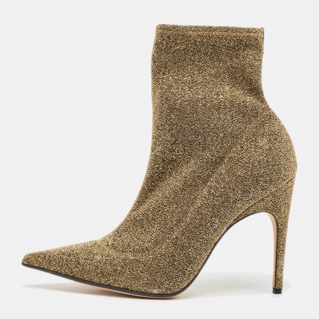 luxury-women-sergio-rossi-used-shoes-p1076985-003 Sergio Rossi Gold Lurex Fabric Ankle Length Boots Size 39