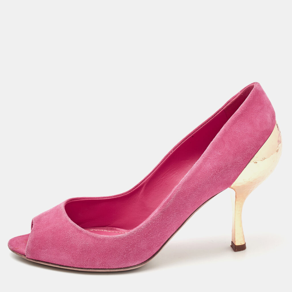 luxury-women-sergio-rossi-used-shoes-p1079704-010 Sergio Rossi Pink Suede Peep Toe Pumps Size 37.5