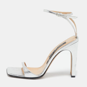 Sergio Rossi Silver Leather Ankle Strap Sandals Size 39