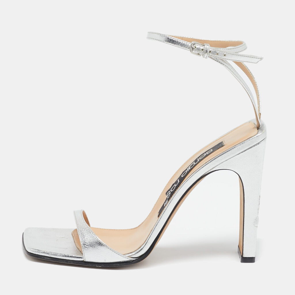 luxury-women-sergio-rossi-used-shoes-p1103974-001 Sergio Rossi Silver Leather Ankle Strap Sandals Size 39