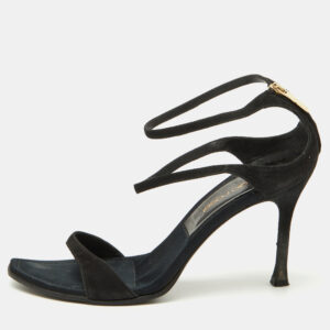 Sergio Rossi Black Suede Ankle Strap Sandals Size 35.5