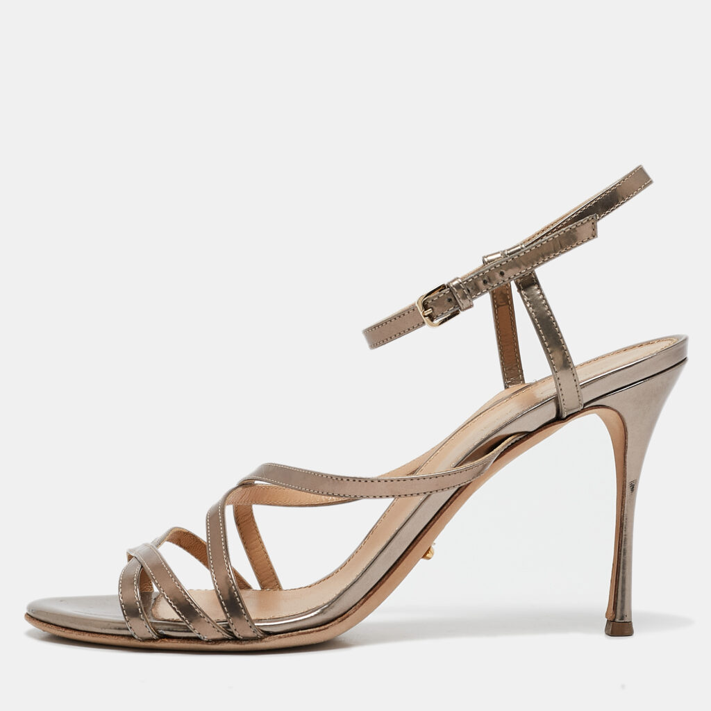 luxury-women-sergio-rossi-used-shoes-p1107427-001 Sergio Rossi Metallic Leather Strappy Sandals Size 38.5