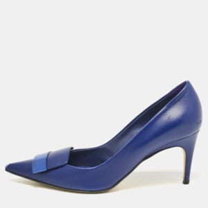 Sergio Rossi Blue Leather Pointed Toe Pumps Size 38.5