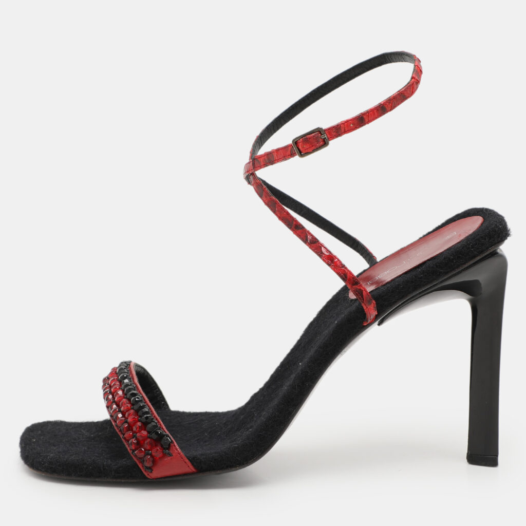 luxury-women-sergio-rossi-used-shoes-p1112832-001 Sergio Rossi Red Leather and Python Ankle Strap Sandals Size 40