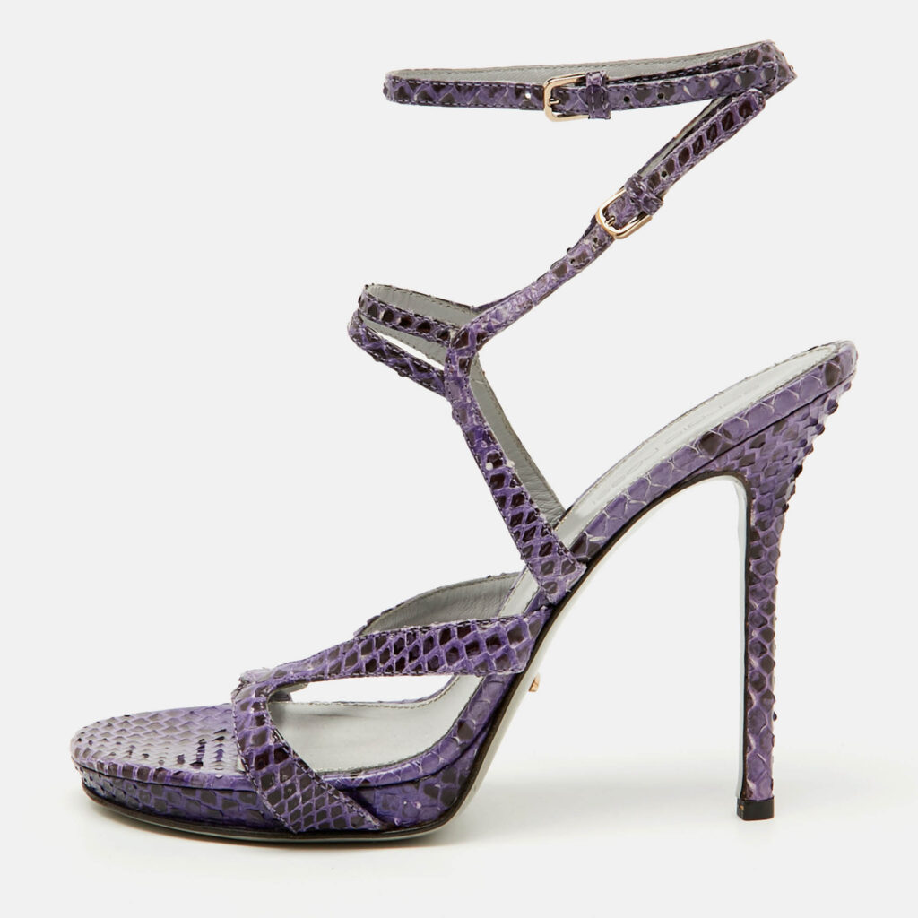 luxury-women-sergio-rossi-used-shoes-p1120702-010 Sergio Rossi Purple/Brown Snakeskin Ankle Strap Sandals Size 37.5