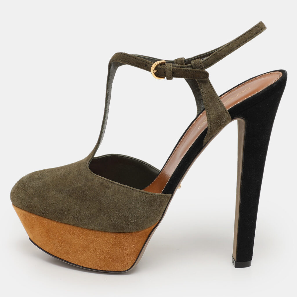 luxury-women-sergio-rossi-used-shoes-p1121595-008 Sergio Rossi Green Suede T-Strap Platform Sandals Size 38.5