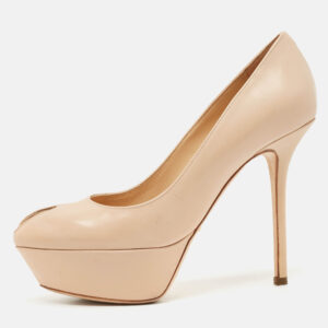 Sergio Rossi Beige Patent Leather Peep Toe Platform Pumps Size 36