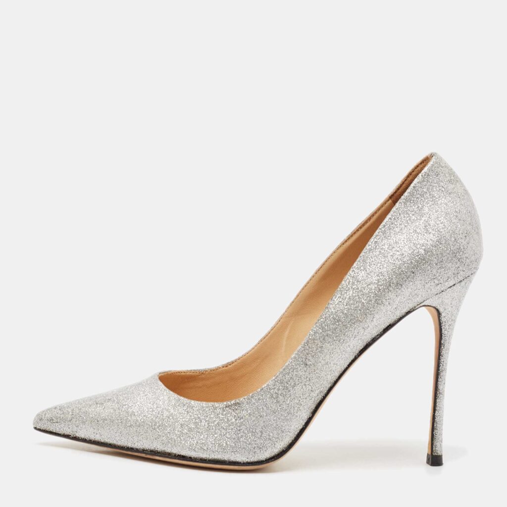 Sergio Rossi Silver Glitter Leather Godiva Pumps Size 39