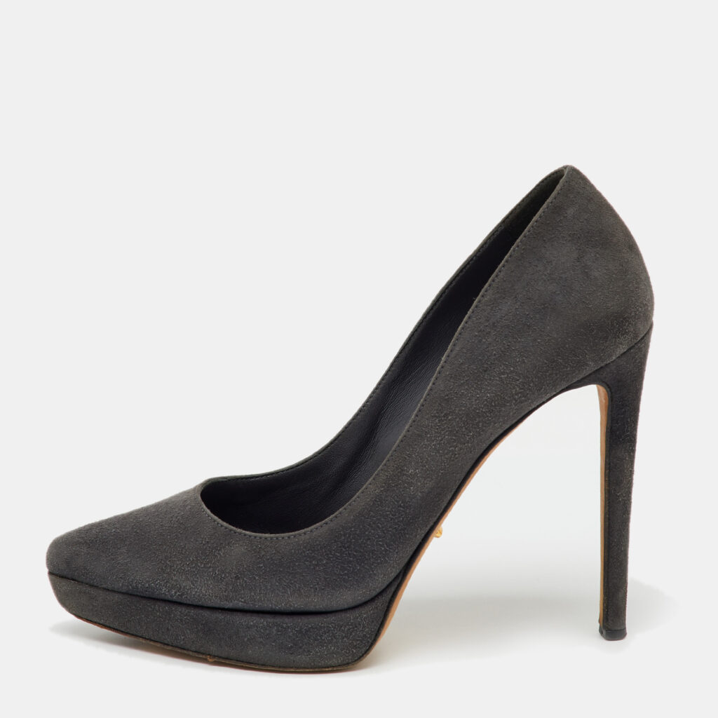 luxury-women-sergio-rossi-used-shoes-p1136832-001 Sergio Rossi Dark Grey Suede Pointed Toe Platform Pumps Size 36.5