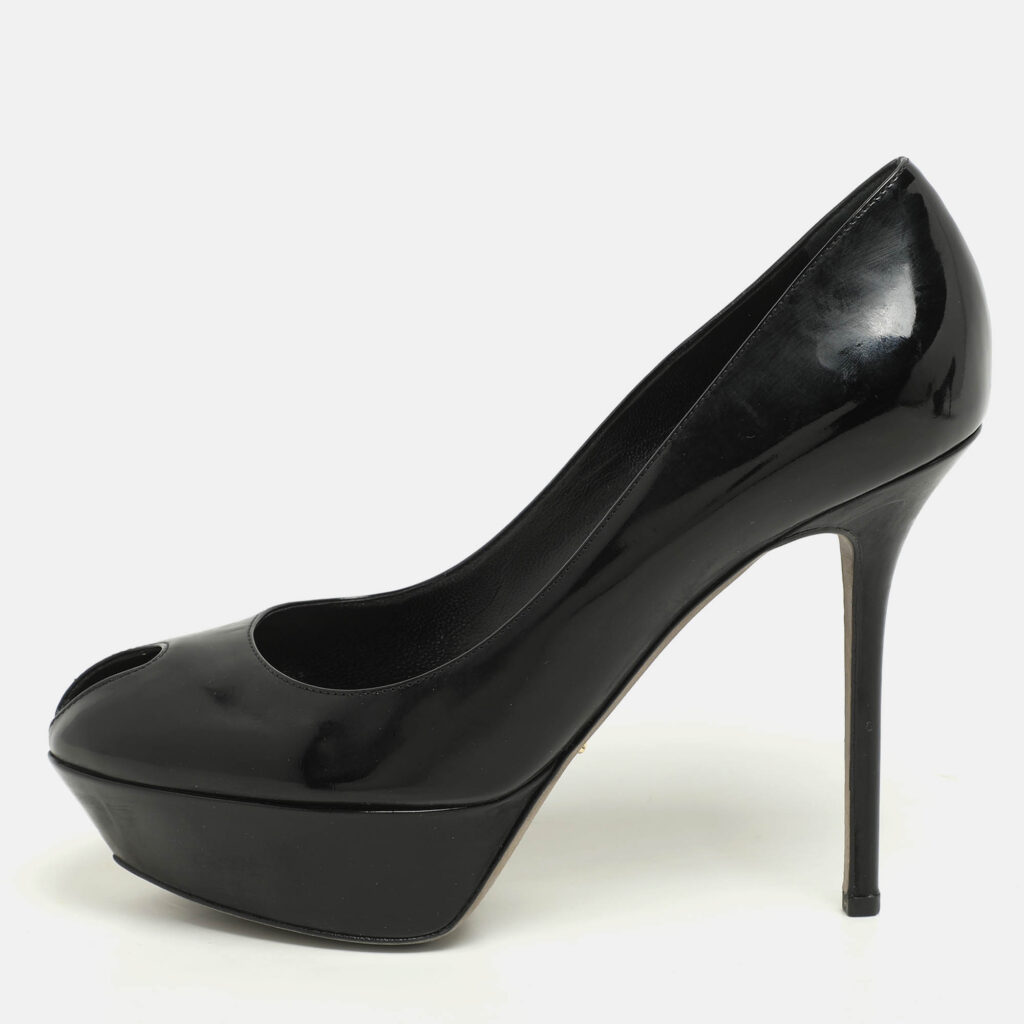 luxury-women-sergio-rossi-used-shoes-p1141839-010 Sergio Rossi Black Patent Leather Platform Pumps Size 40.5