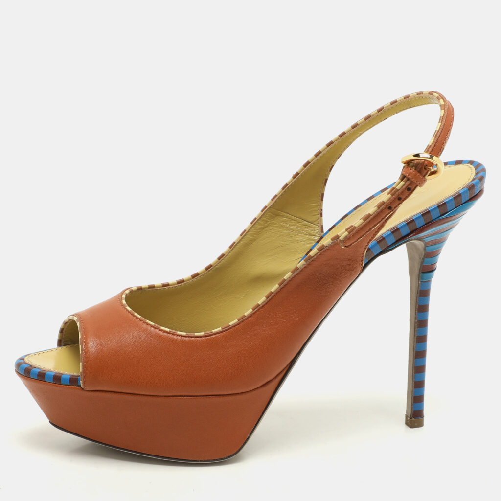 luxury-women-sergio-rossi-used-shoes-p1142331-001 Sergio Rossi Brown Leather Platform Slingback Pumps Size 40