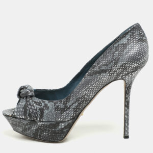 Sergio Rossi Grey/Black Python Knotted Peep Toe Platform Pumps Size 41