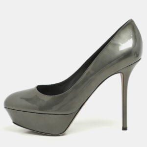 Sergio Rossi Grey Patent Leather Platform Pumps Size 40.5