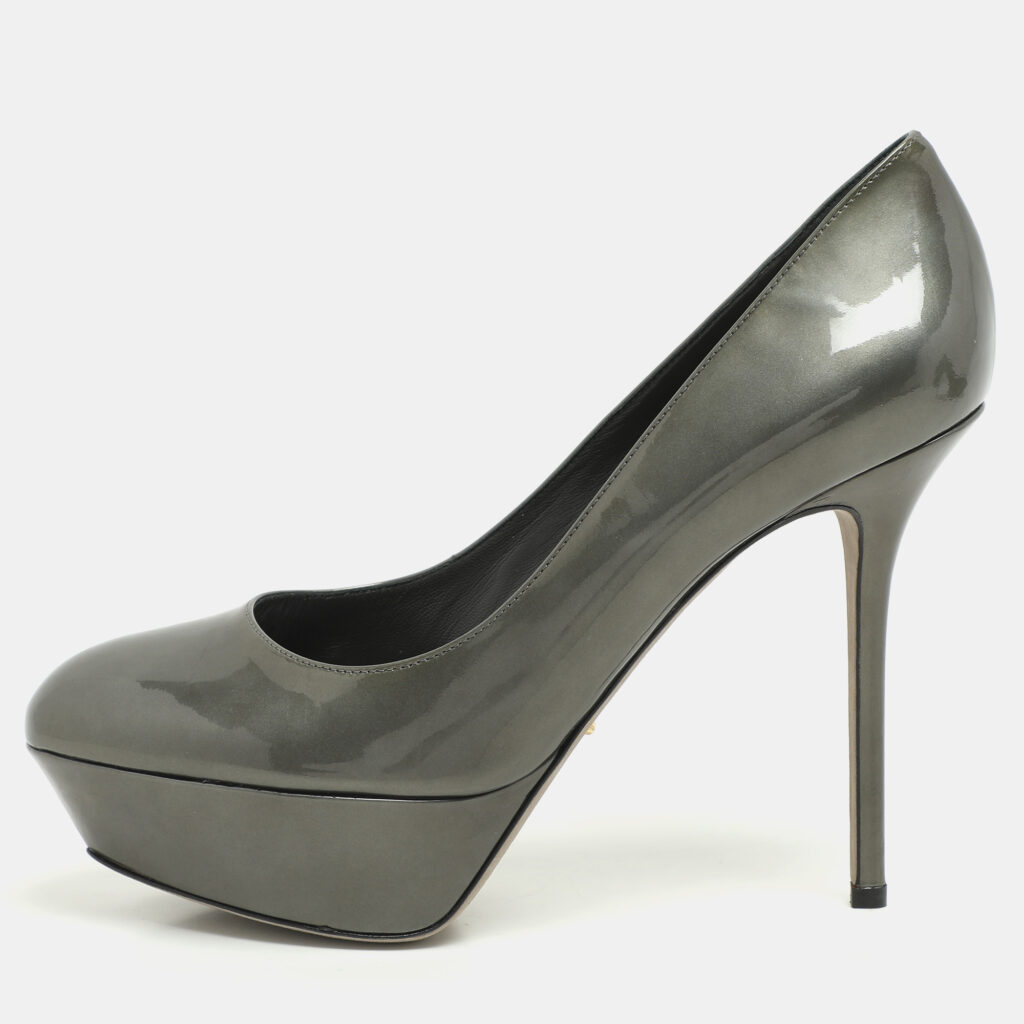 luxury-women-sergio-rossi-used-shoes-p1142451-007 Sergio Rossi Grey Patent Leather Platform Pumps Size 40.5