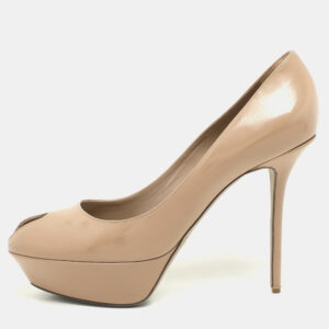 Sergio Rossi Beige Leather Peep Toe Platform Pumps Size 41
