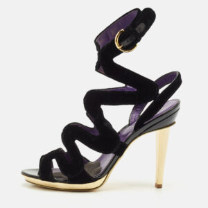 sergio rossi black velvet strappy sandals size 38.5