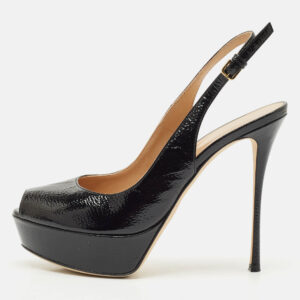 Sergio Rossi Black Leather Platform Slingback Pumps Size 36
