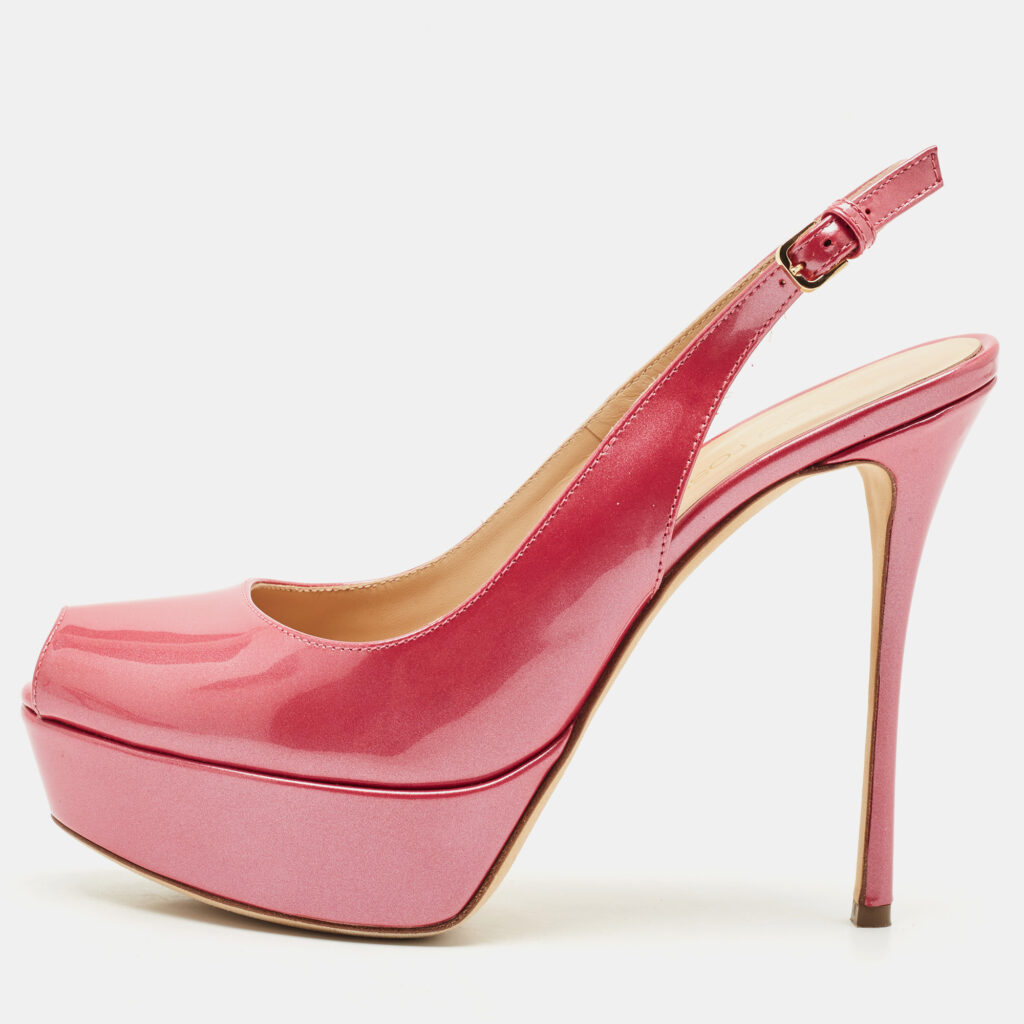 Sergio Rossi Pink Patent Leather Peep Toe Slingback Platform Pumps Size 36