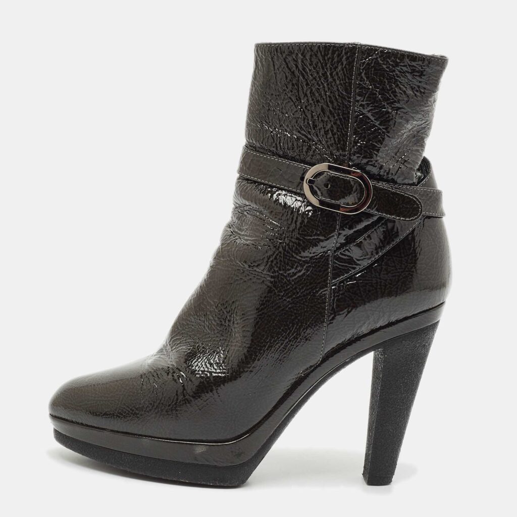 luxury-women-sergio-rossi-used-shoes-p1148872-003 Sergio Rossi Grey Patent Leather Ankle Boots Size 36.5