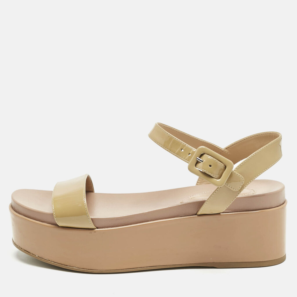 luxury-women-sergio-rossi-used-shoes-p1152329-010 Sergio Rossi Beige Patent Leather Platform Sandals Size 39.5