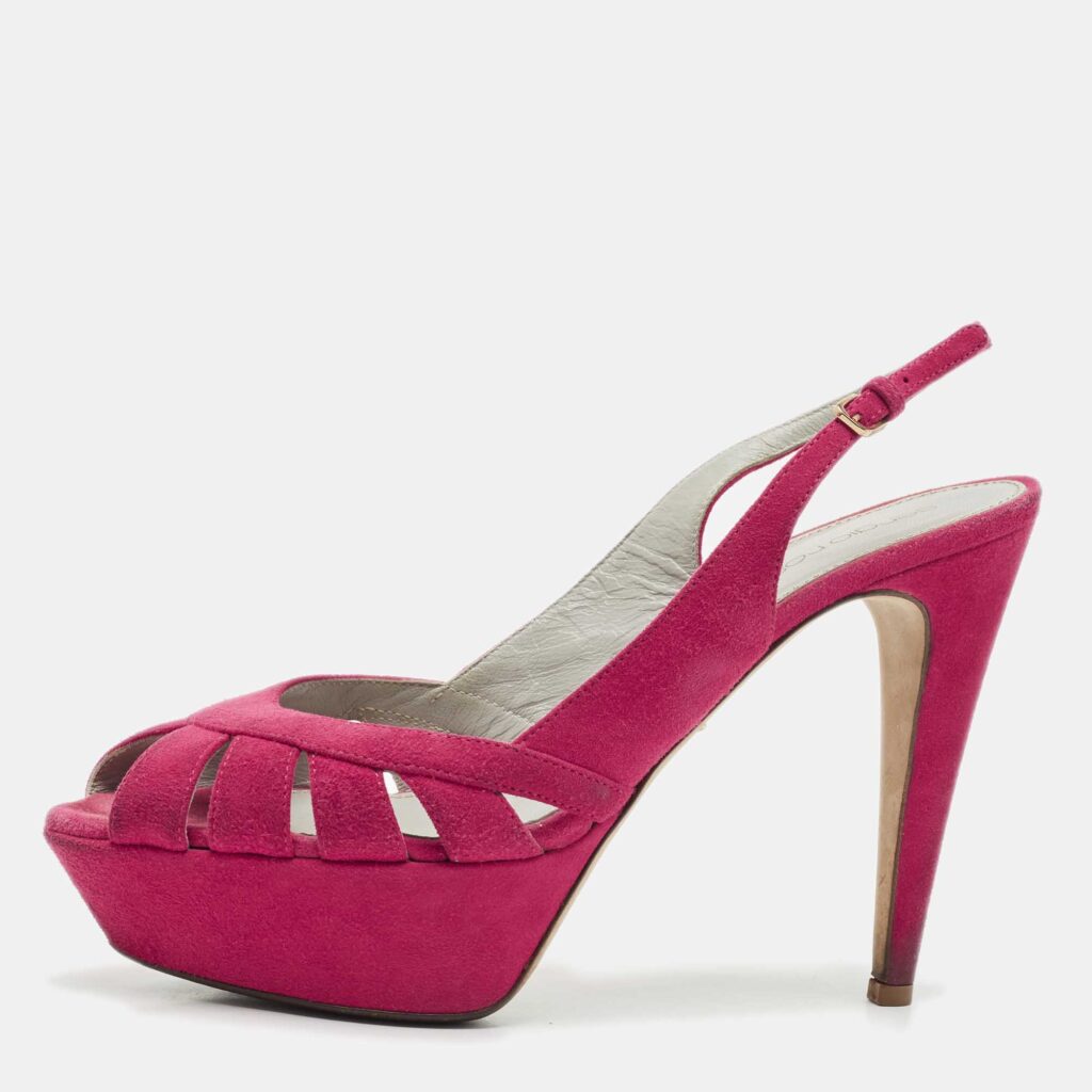 luxury-women-sergio-rossi-used-shoes-p1152443-003 Sergio Rossi Pink Suede Platform Slingback Sandals Size 38