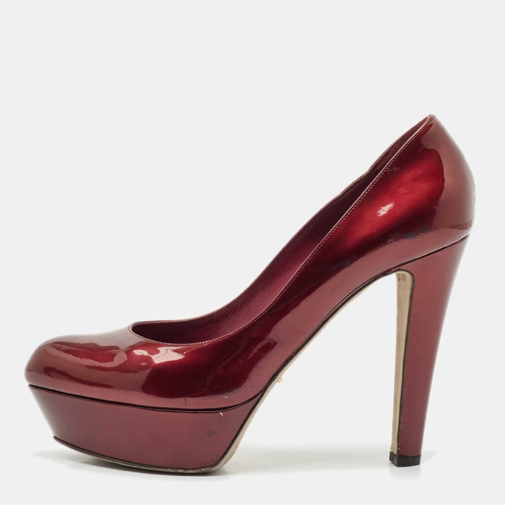 luxury-women-sergio-rossi-used-shoes-p1152740-003 Sergio Rossi Burgundy Patent Leather Platform Pumps Size 40.5