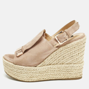 Sergio Rossi Dusty Pink Suede Espadrille Platform Wedge Sandals Size 40