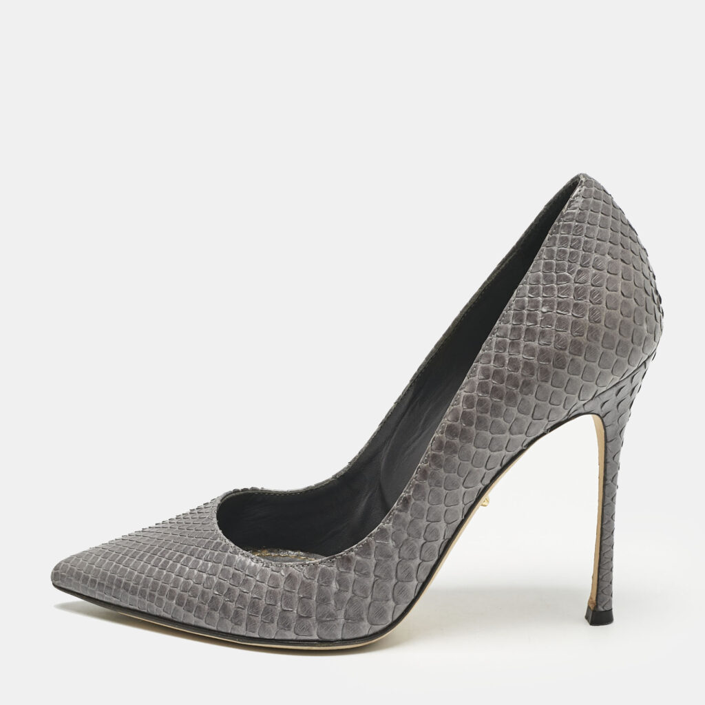 luxury-women-sergio-rossi-used-shoes-p1157866-003 Sergio Rossi Grey Python Leather Pointed Toe Pumps Size 35